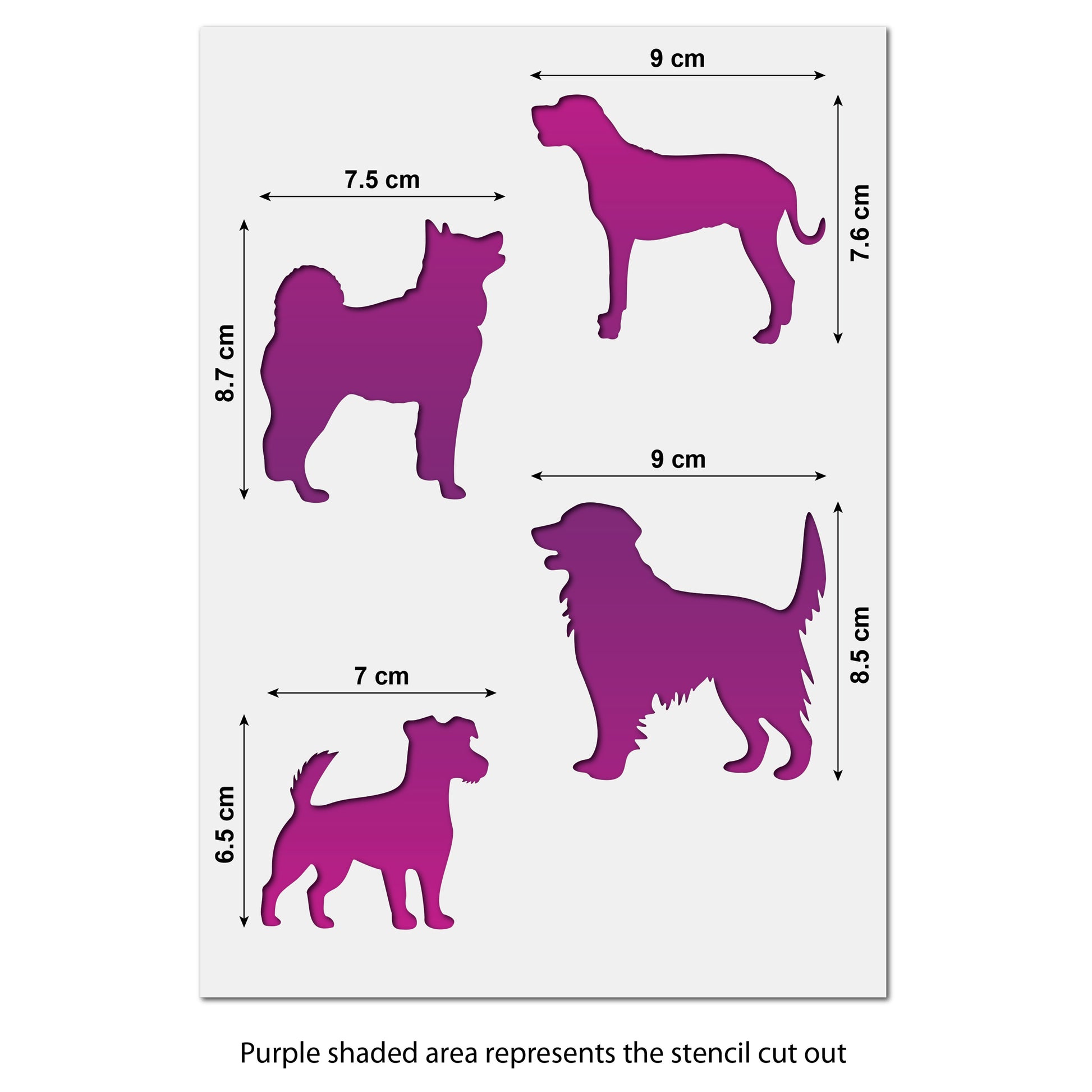 Craftstar dog stencil template set size information