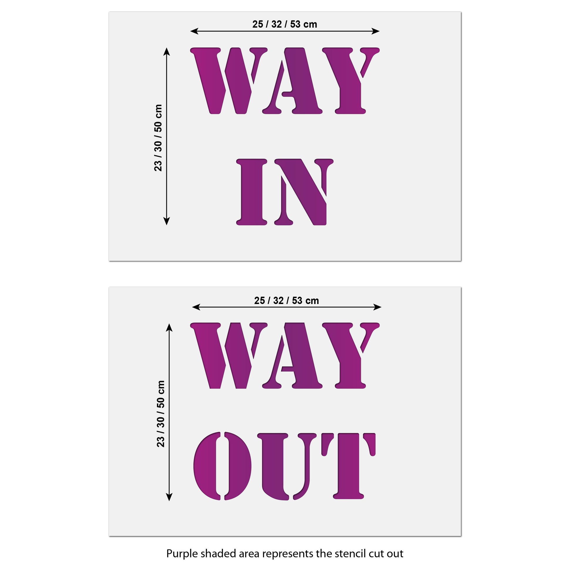 Way in and way Out stencil set size guide