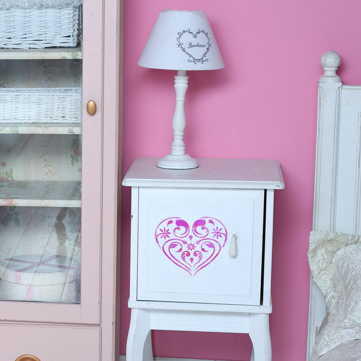 CraftStar Flourish & Flower Heart Stencil on wood