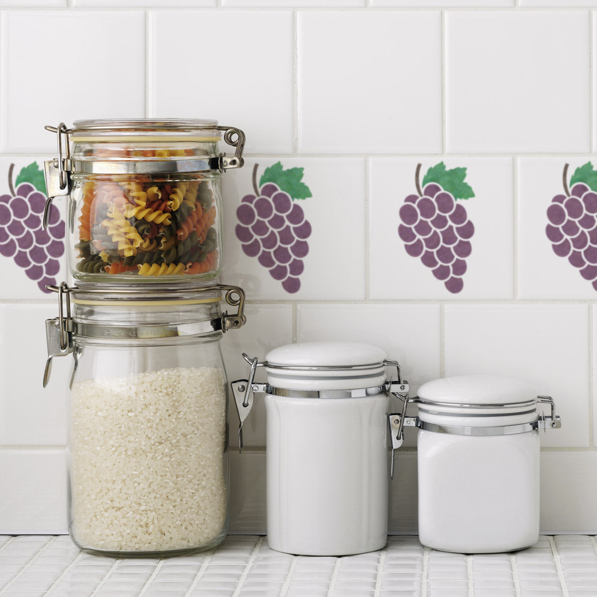CraftStar Bunch of Grapes Stencil on Kitchen Tiles