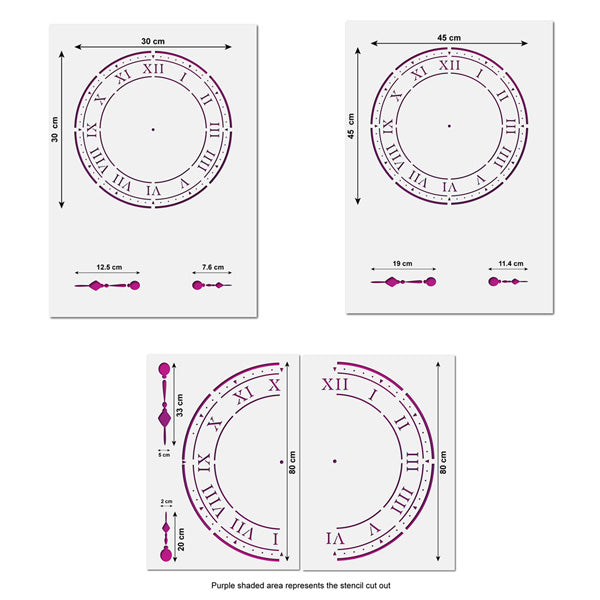 CraftStar Roman Numeral Clock Stencil Sizes
