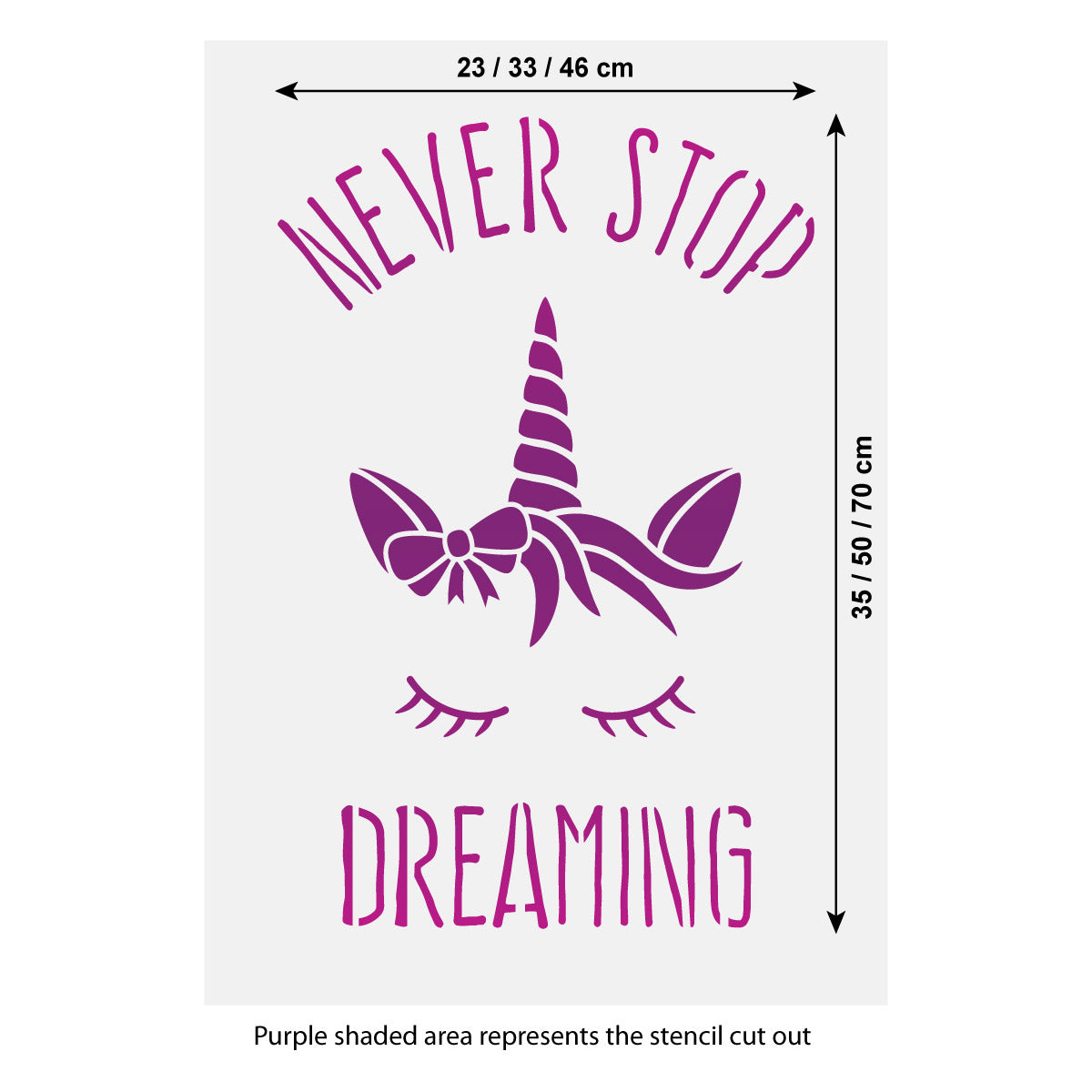CraftStar Never Stop Dreaming Unicorn Stencil Size Guide