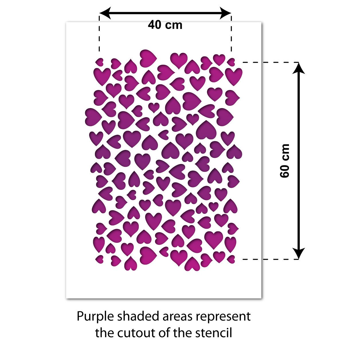 CraftStar Hearts Seamless Pattern Stencil Size Guide