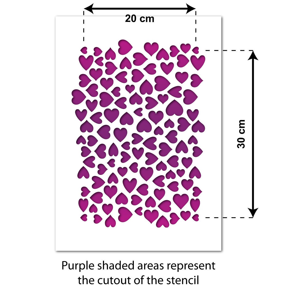 CraftStar Hearts Seamless Pattern Stencil Size Guide