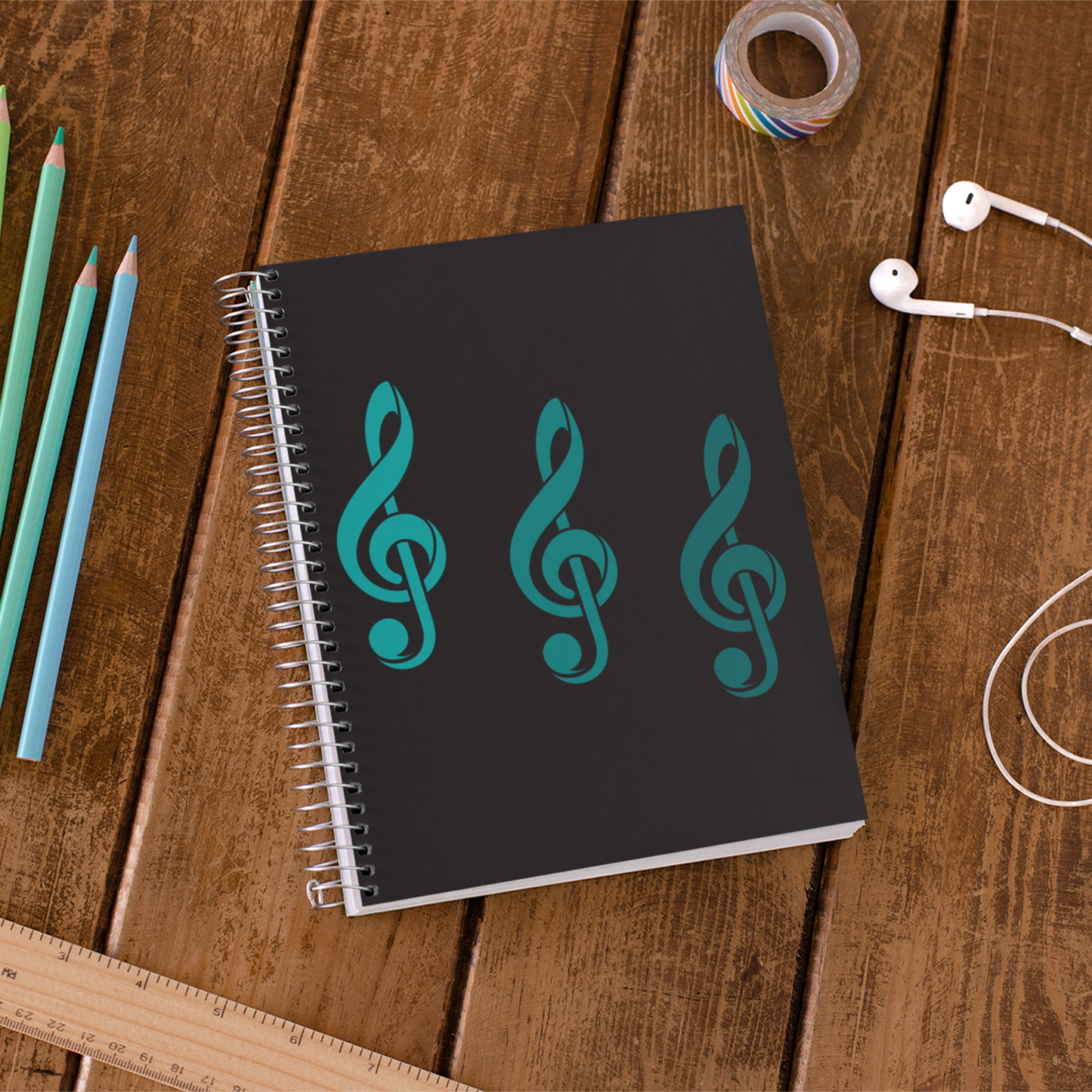 CraftStar Treble Clef Stencil used to decorate notebook