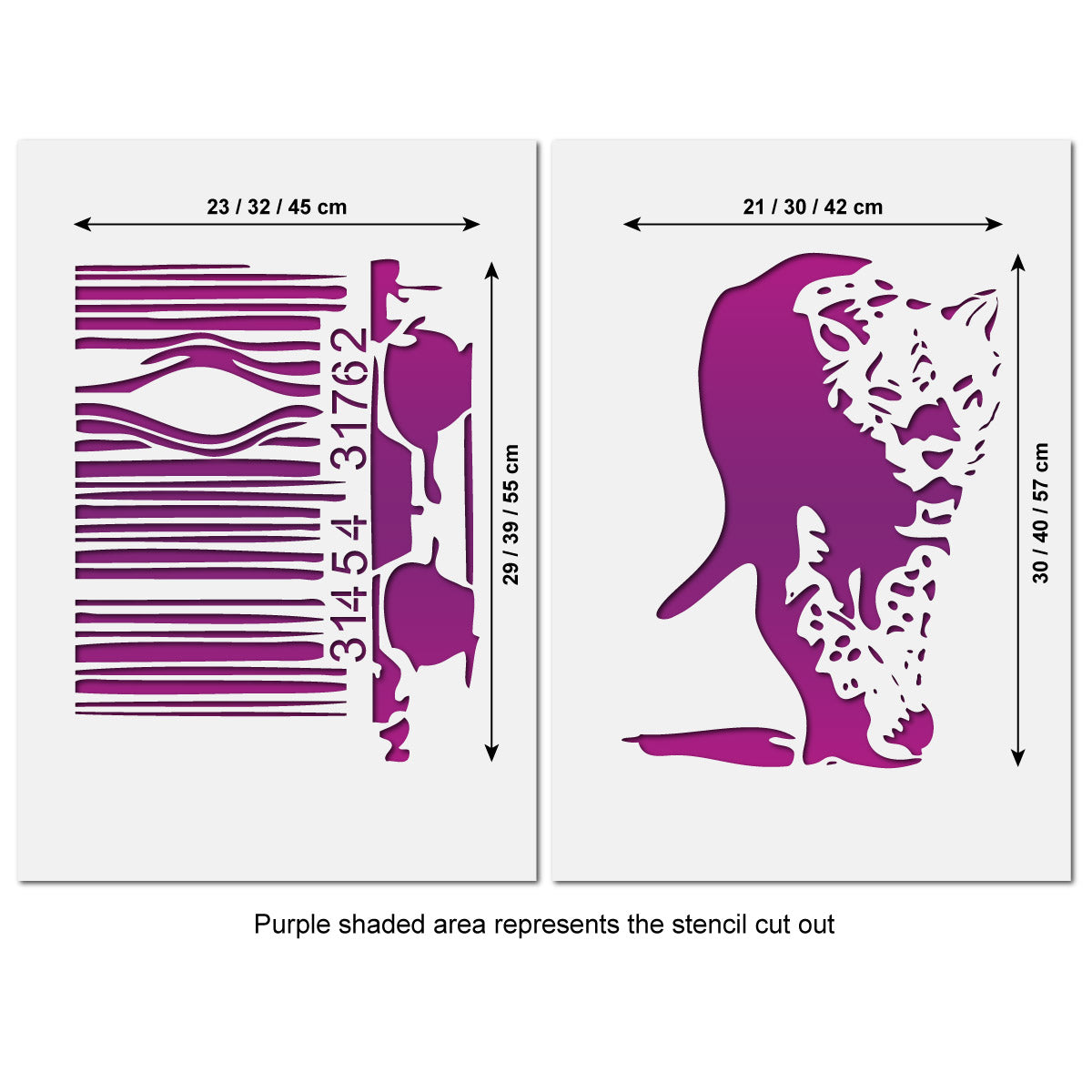 CraftStar Banksy Barcode Leopard Stencil - Size Guide
