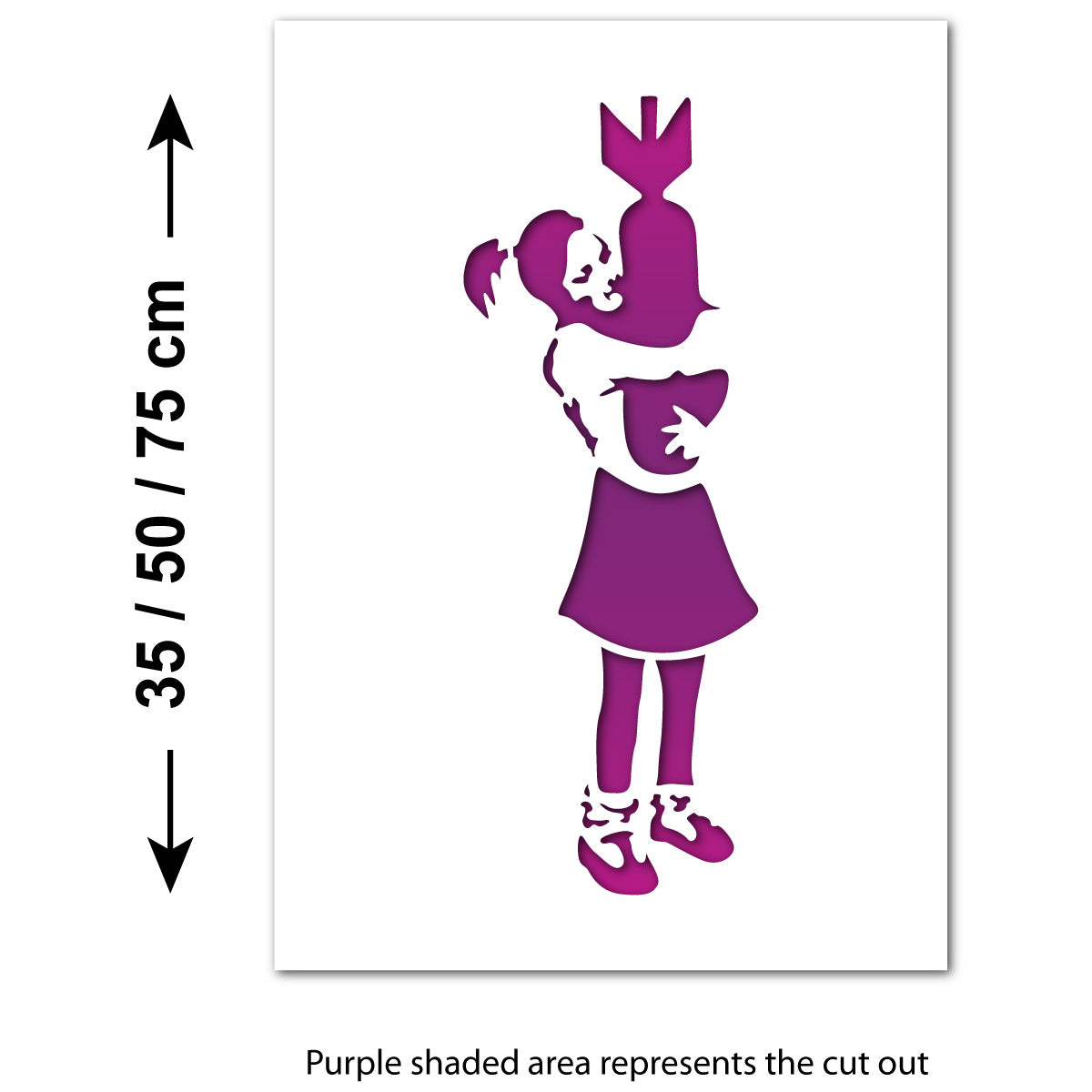 CraftStar Banksy Bomb Hugger Girl Stencil - Size Guide