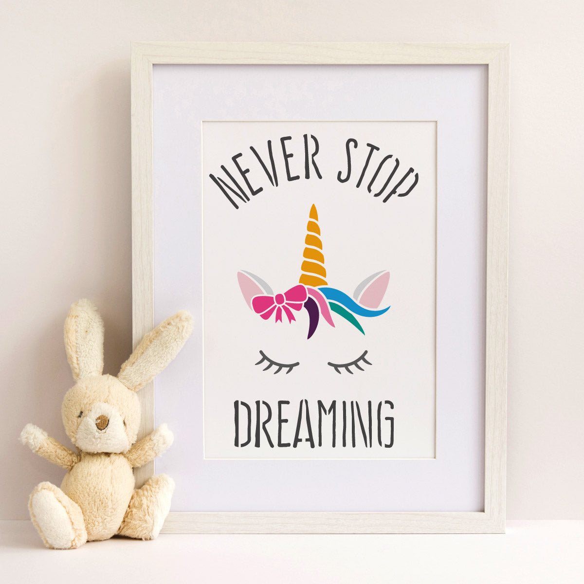 CraftStar Never Stop Dreaming Unicorn Stencil in frame