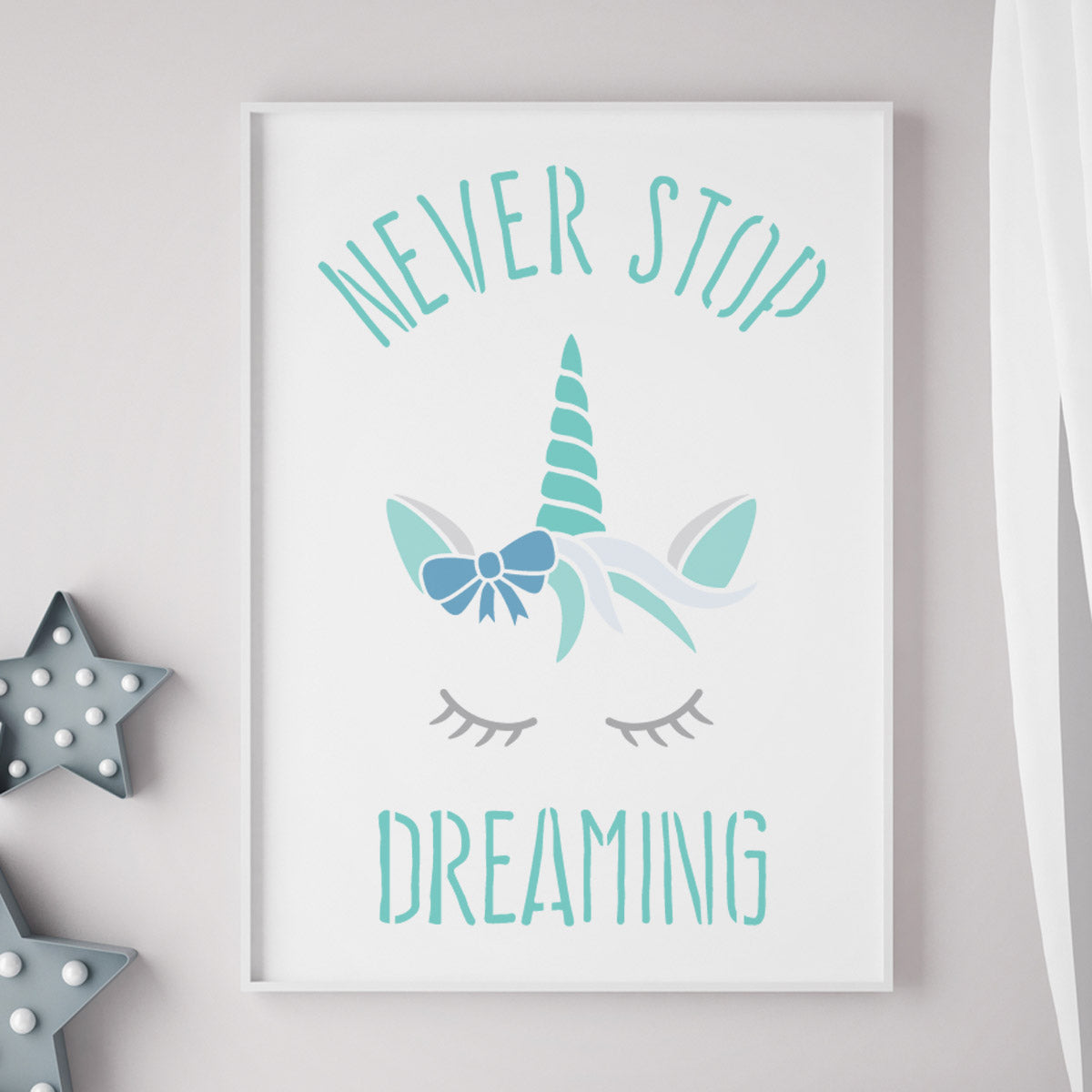 CraftStar Never Stop Dreaming Unicorn Stencil in frame