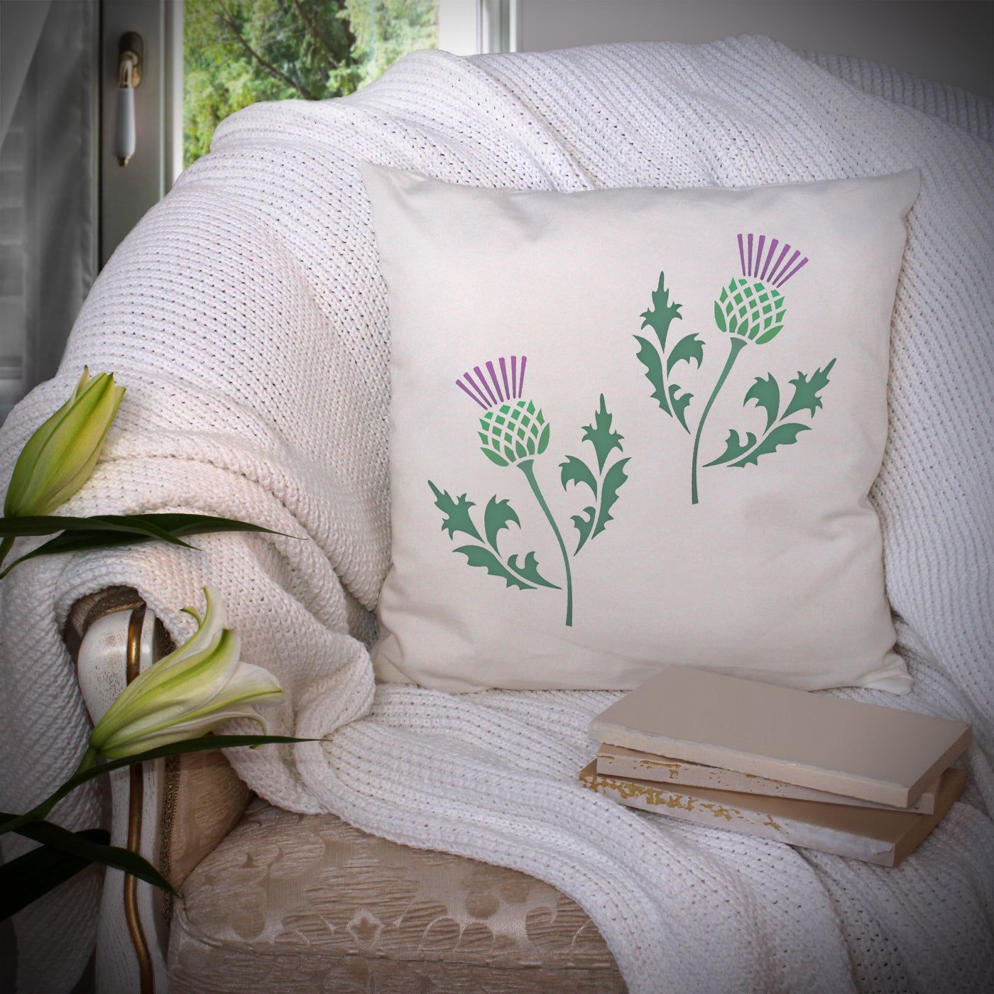 CraftStar Scottish Thistle Stencil on Cushion