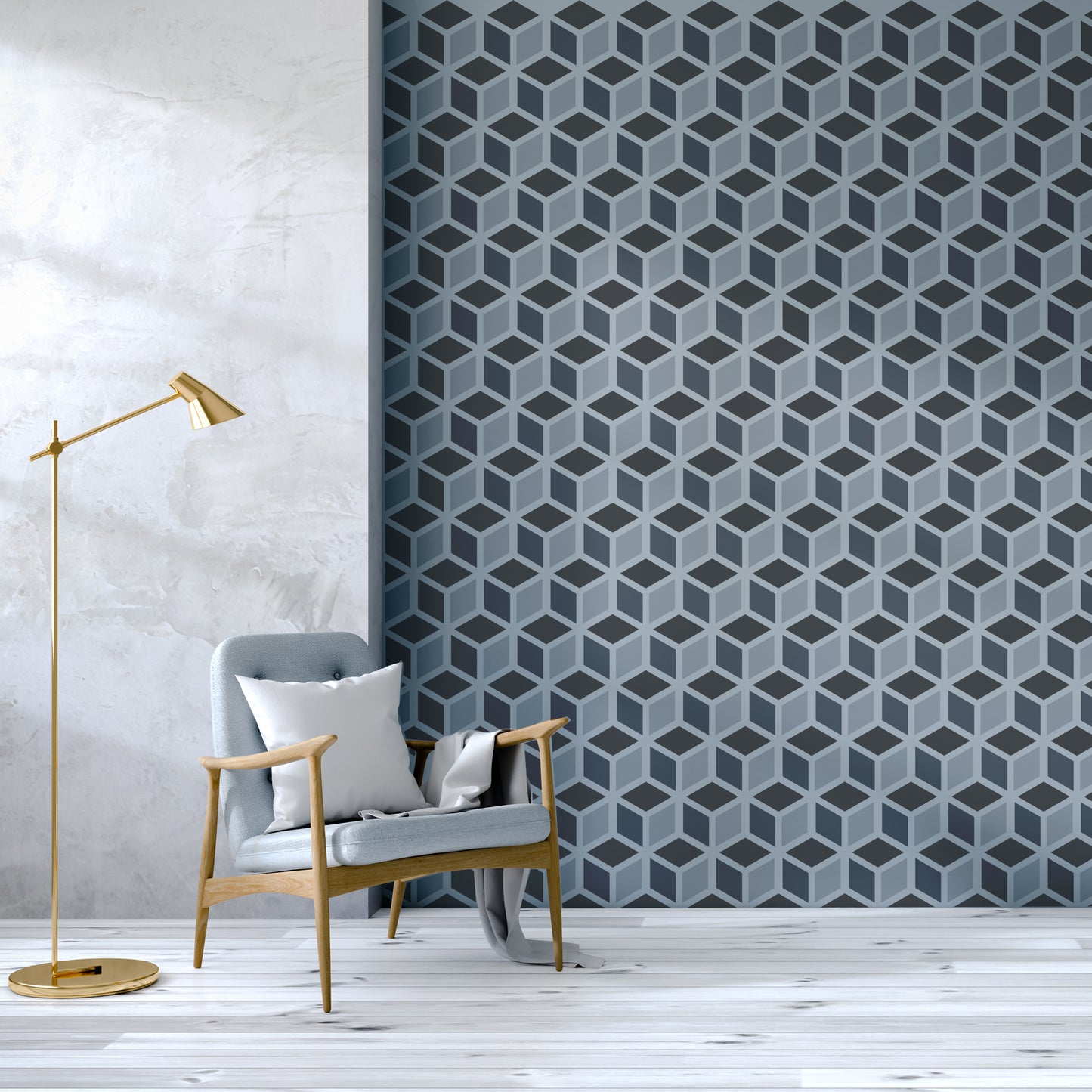 CraftStar Geometric Cubes Large Stencil feature wall exmple