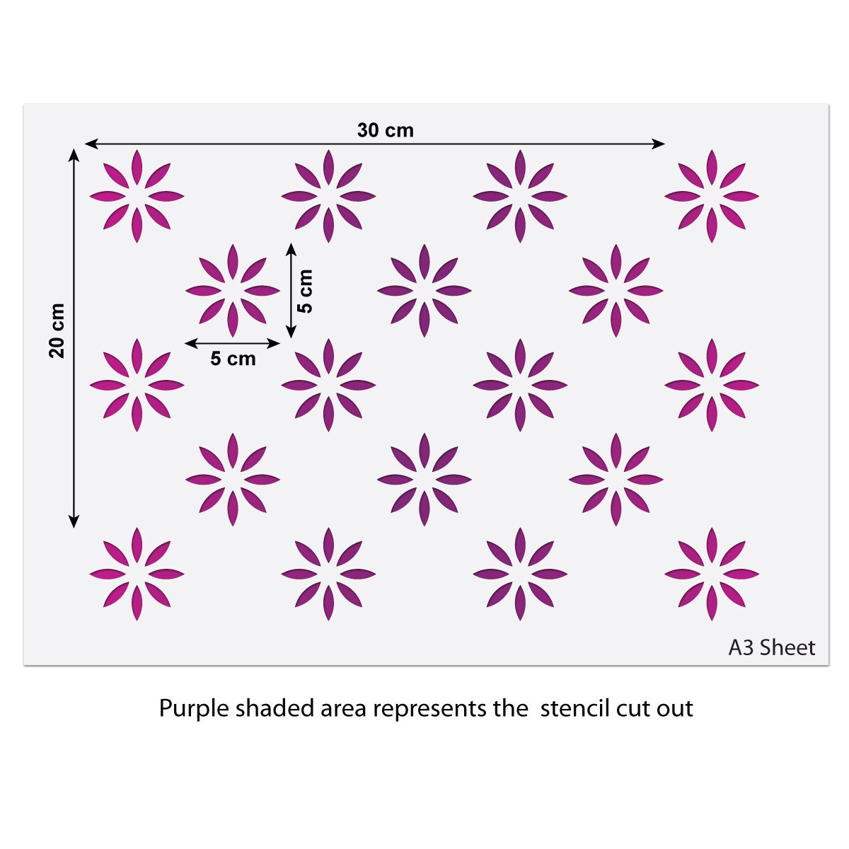 CraftStar 5 cm Flower Pattern Wall Stencil Size Guide
