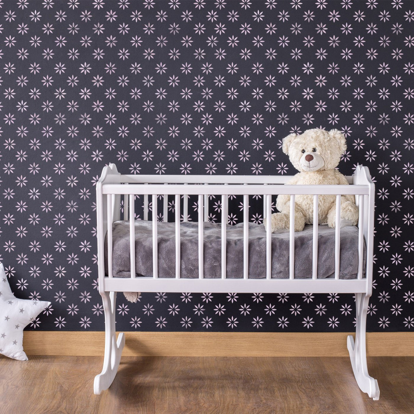 CraftStar 5 cm Flower Pattern Wall Stencil on nursery wall