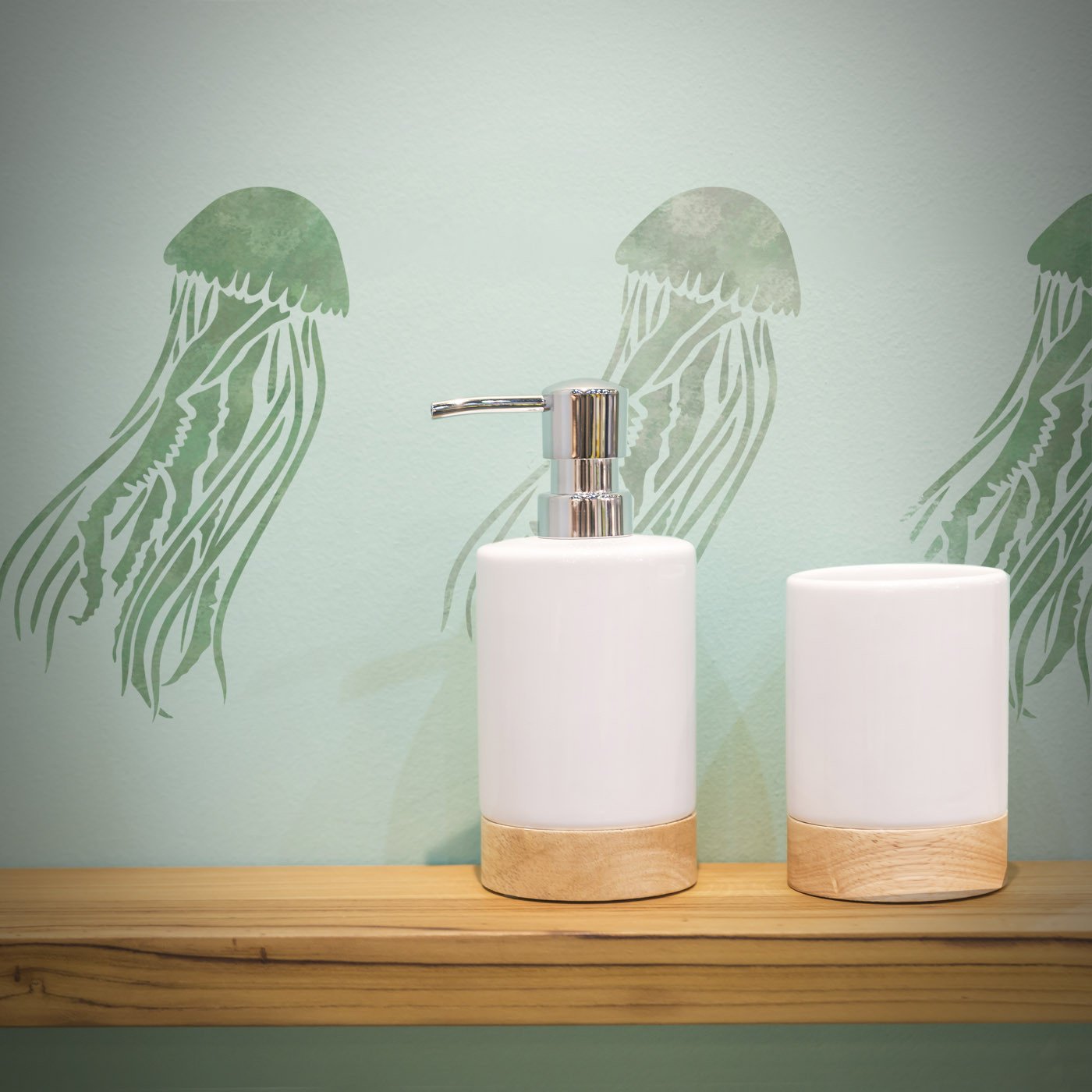 CraftStar Mauve Stinger Jellyfish Stencil in Bathroom
