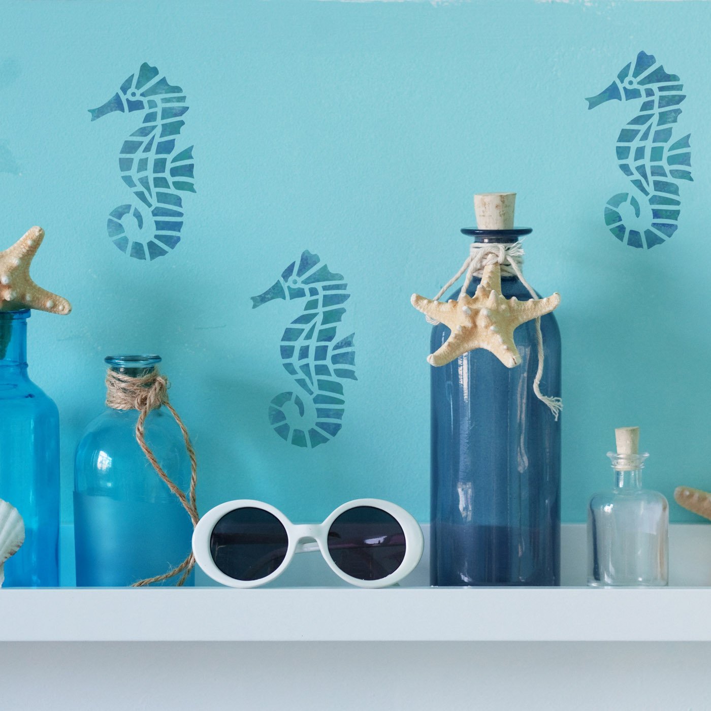 Craftstar Sea Horse Stencil on Bathroom Wall