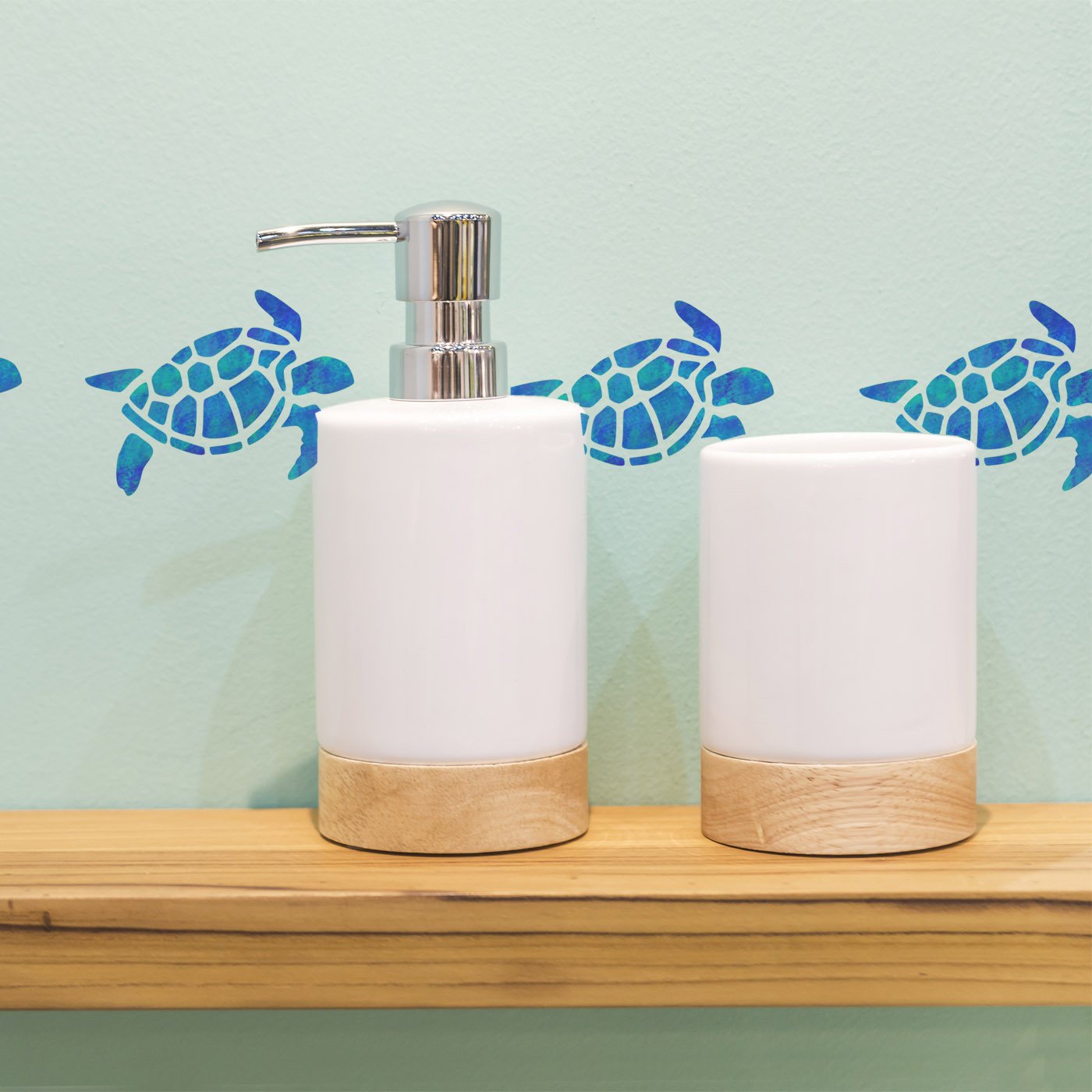 Craftstar Turtle Stencil on bathroom wall