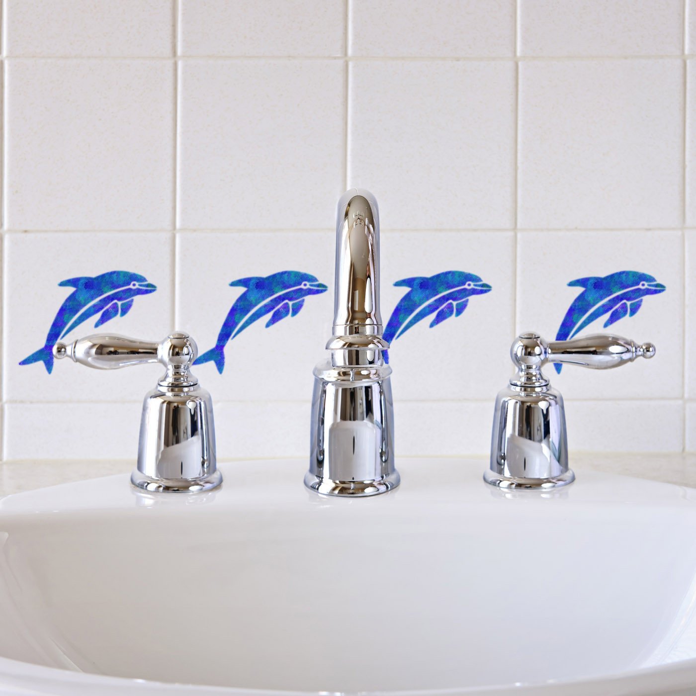Craftstar Dolphin Stencil on Bathroom Tiles