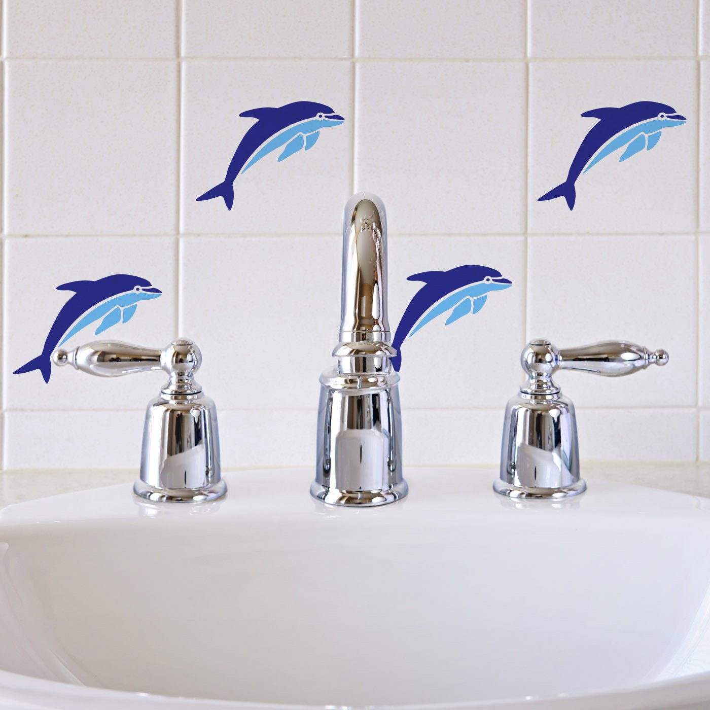 Craftstar Dolphin Stencil on Bathroom Tiles