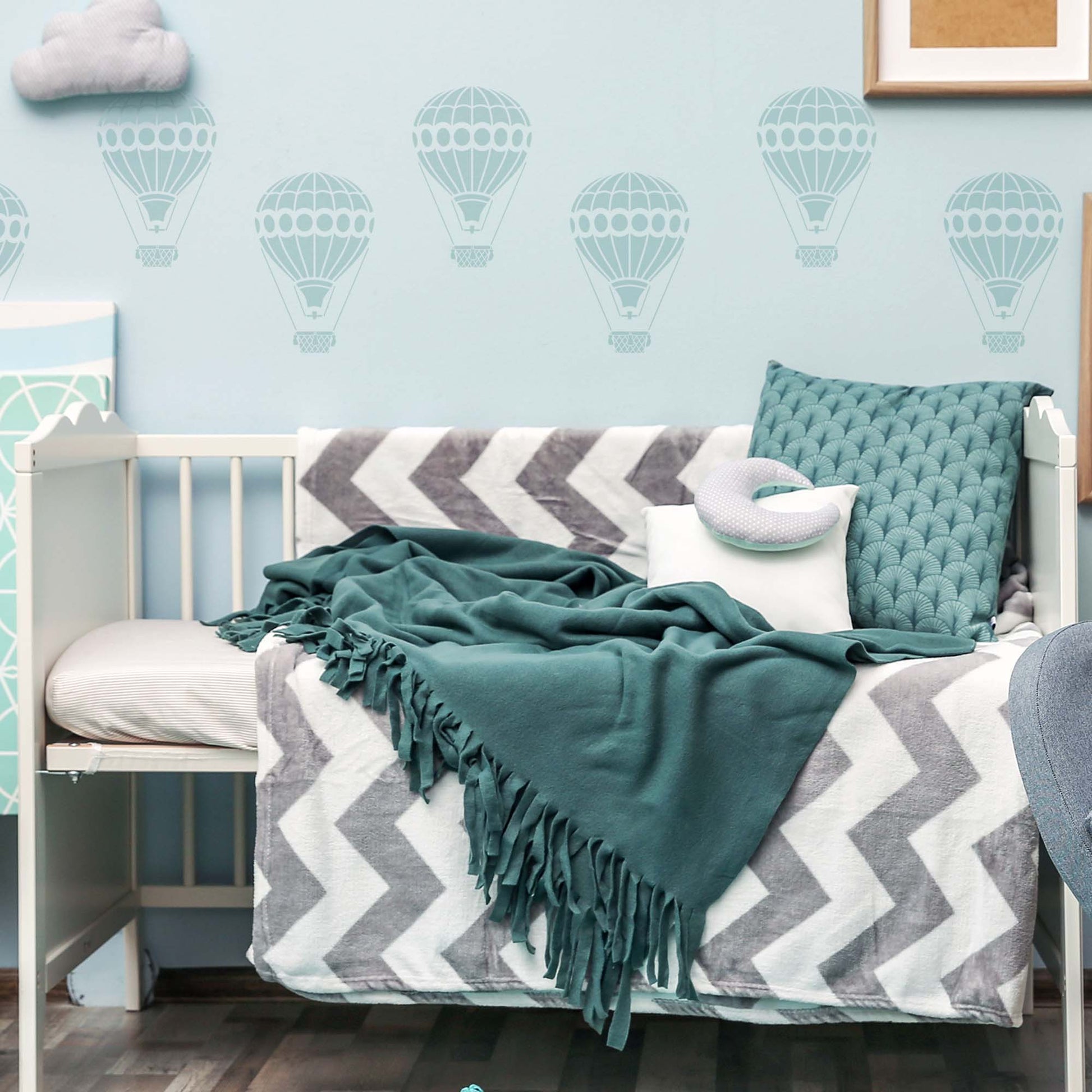 CraftStar Hot Air Balloon Stencil painted on nursery wall