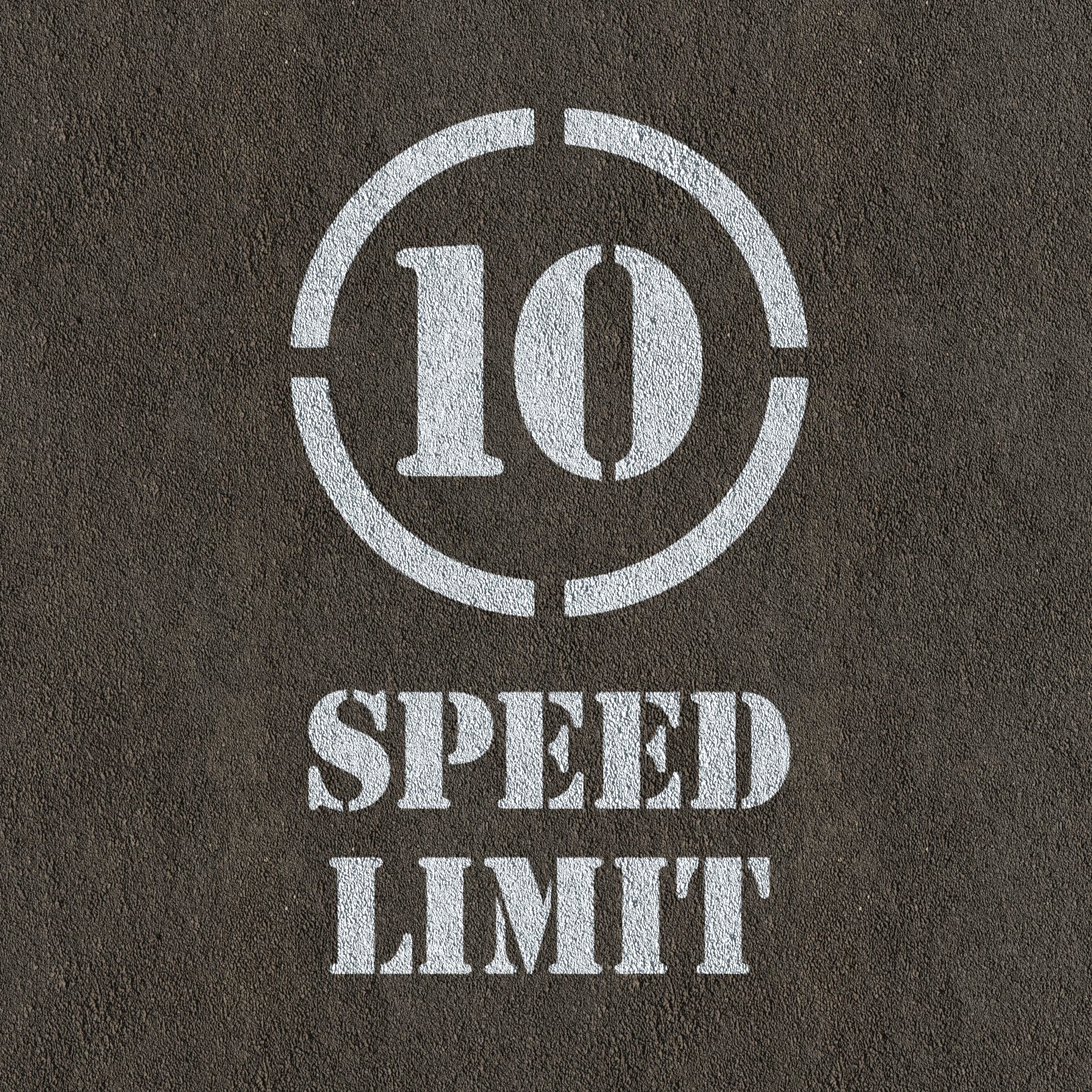 10mph Speed Limit Sign Stencil painted on road surface