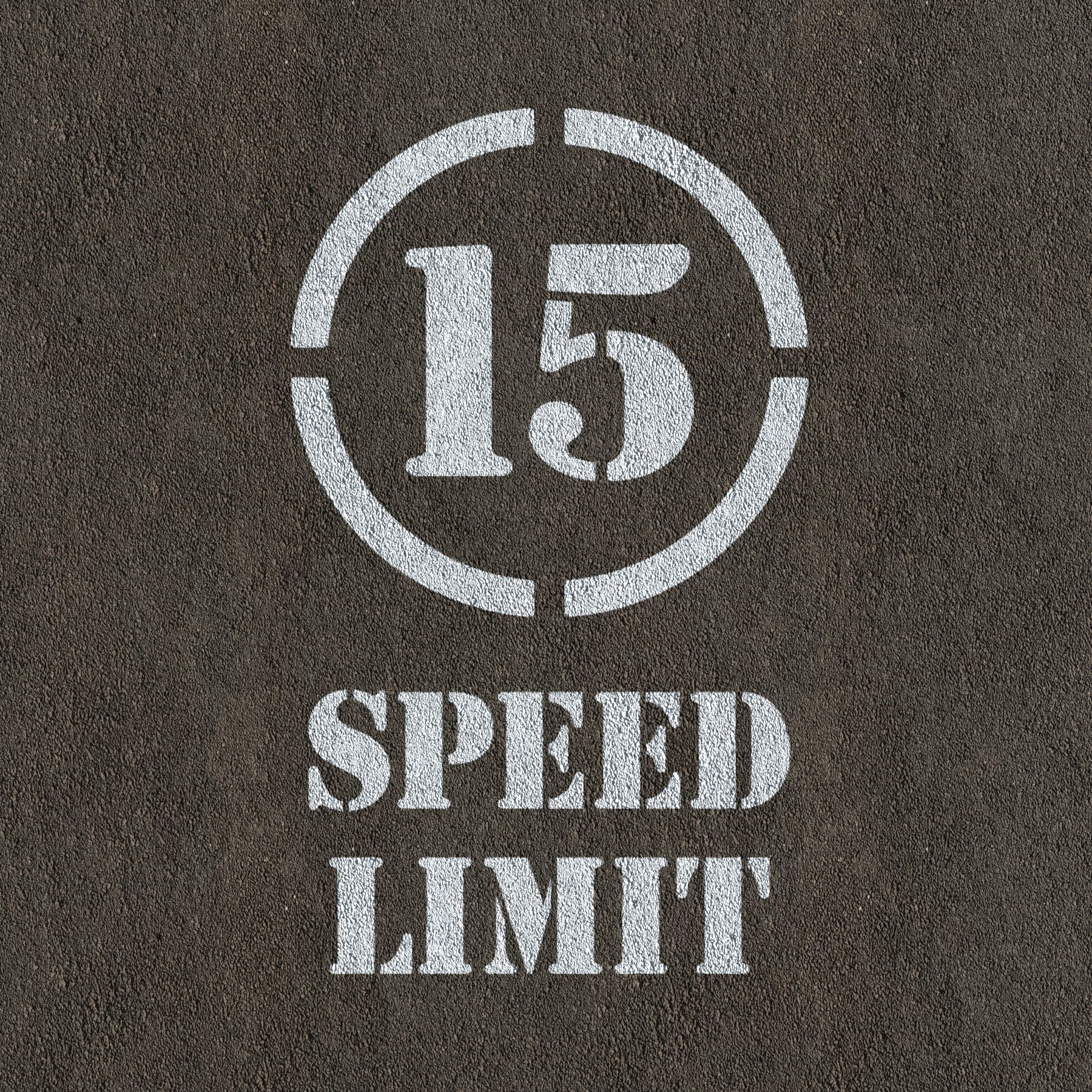 15mph Speed Limit Sign Stencil painted on road surface