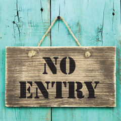 No entry stencil template painted on wooden sign