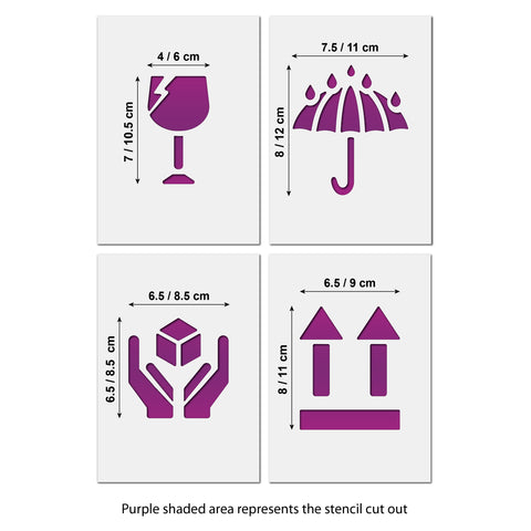 Fragile/ Handle With Care/ This Way Up / Keep Dry Icon Template Pack size information