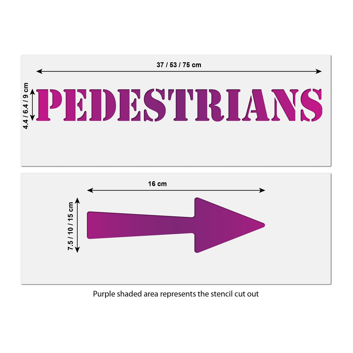 Pedestrians and arrow stencil size guide