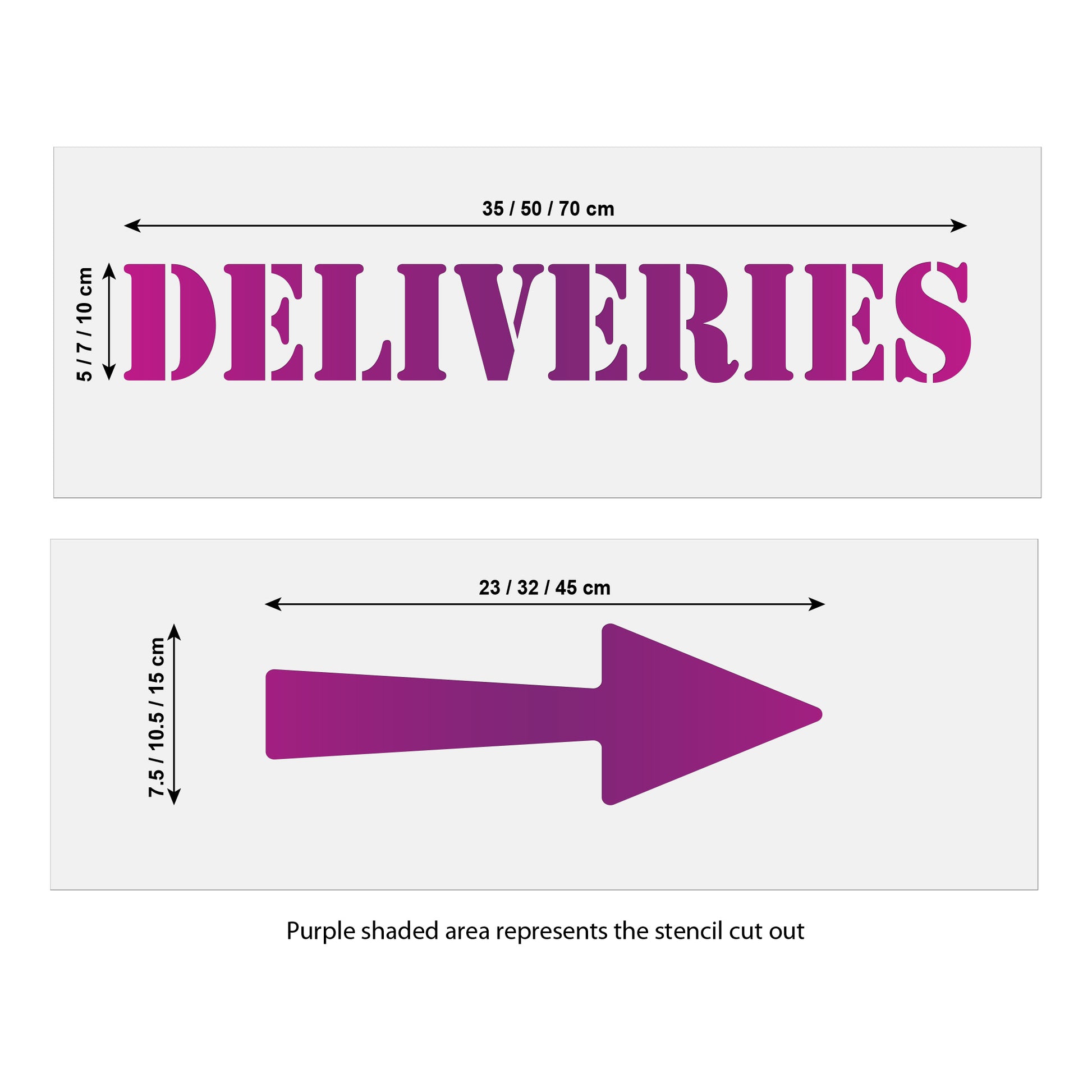 Deliveries and Arrow Stencil Set size guide