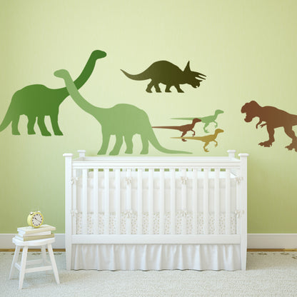 Dinosaur Stencil Pack used to paint nursery wall