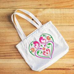CraftStar Flourish & Flower Heart Stencil on fabric bag
