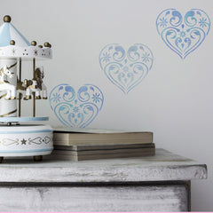 CraftStar Flourish & Flower Heart Stencil in blues