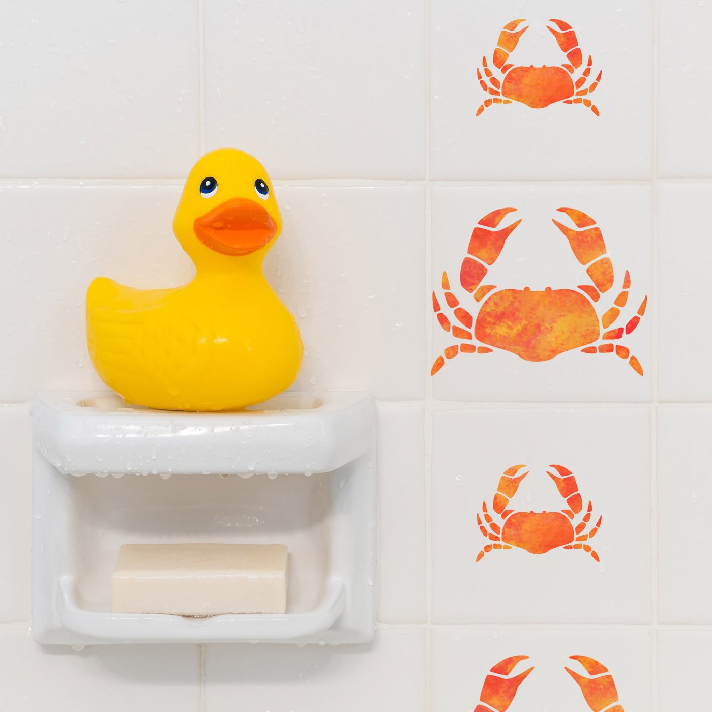 Craftstar Crab Stencils on tiles