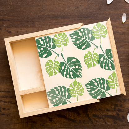 CraftStar Monstera Leaf Stencil Set on Wooden Box