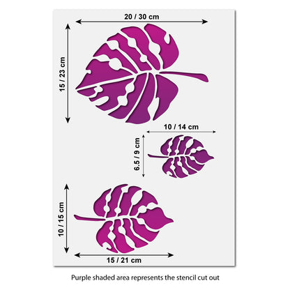 CraftStar Large Monstera Leaf Stencil Set Size Guide