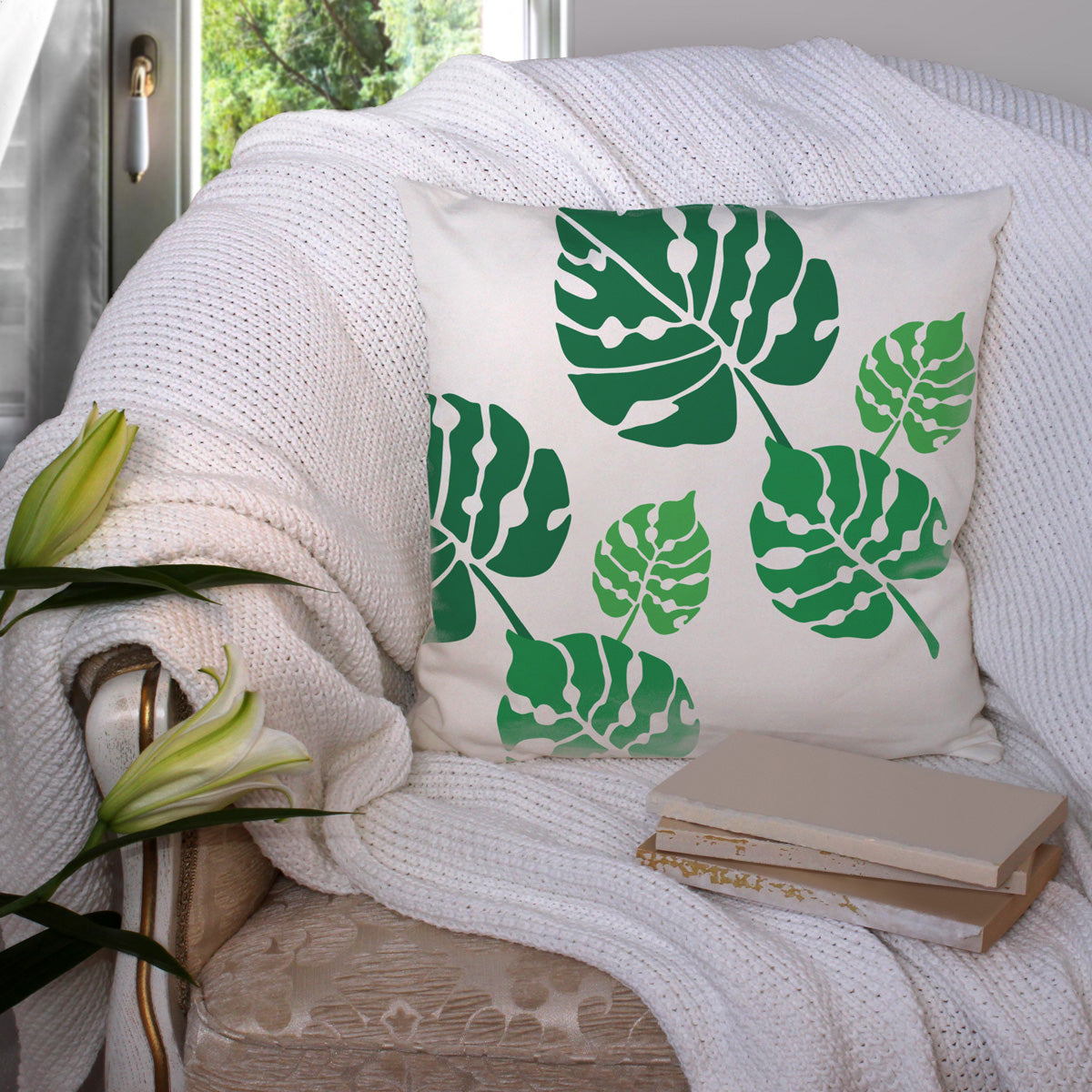 CraftStar Large Monstera Leaf Stencil Set on fabric