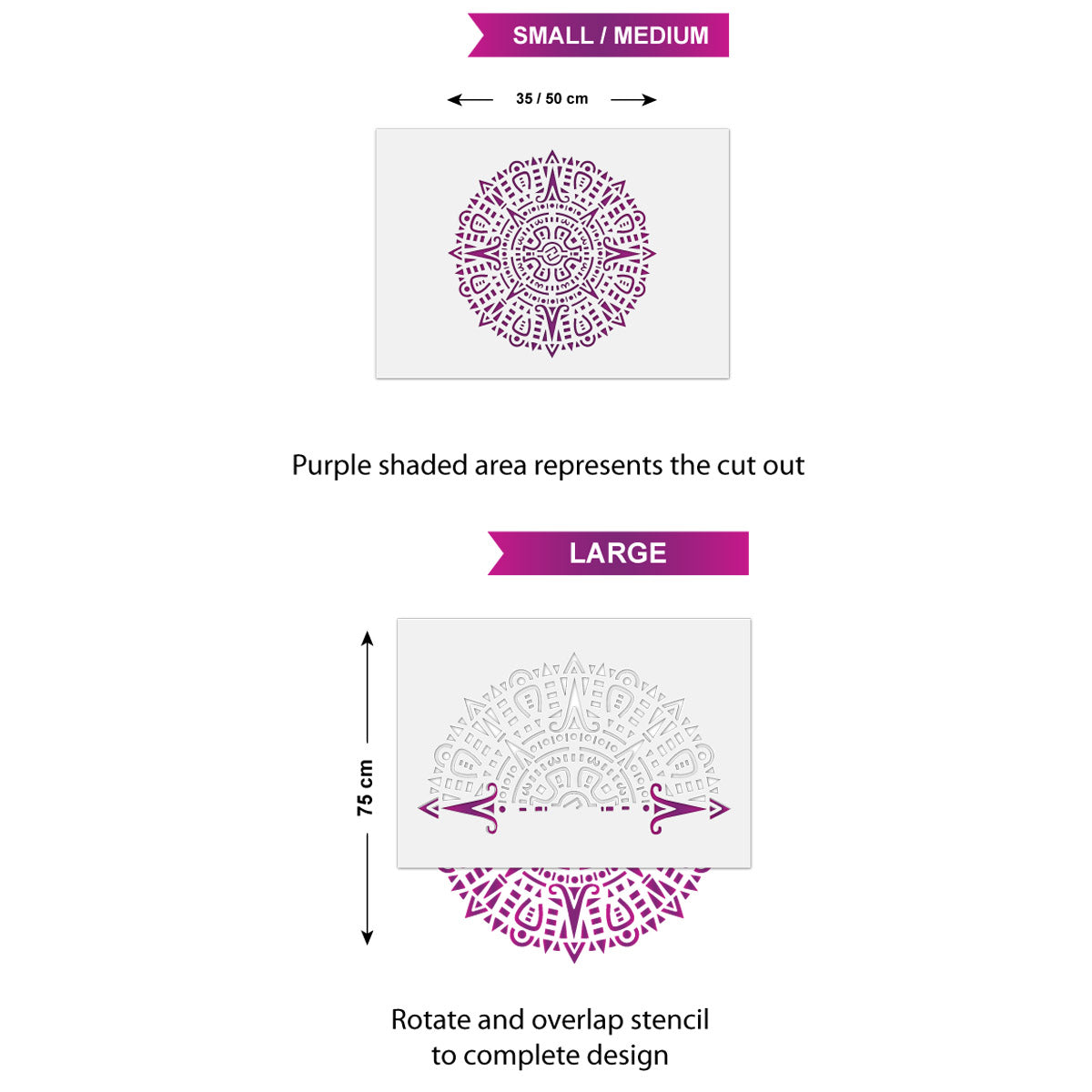 CraftStar Aztec Mandala Stencil Size Guide