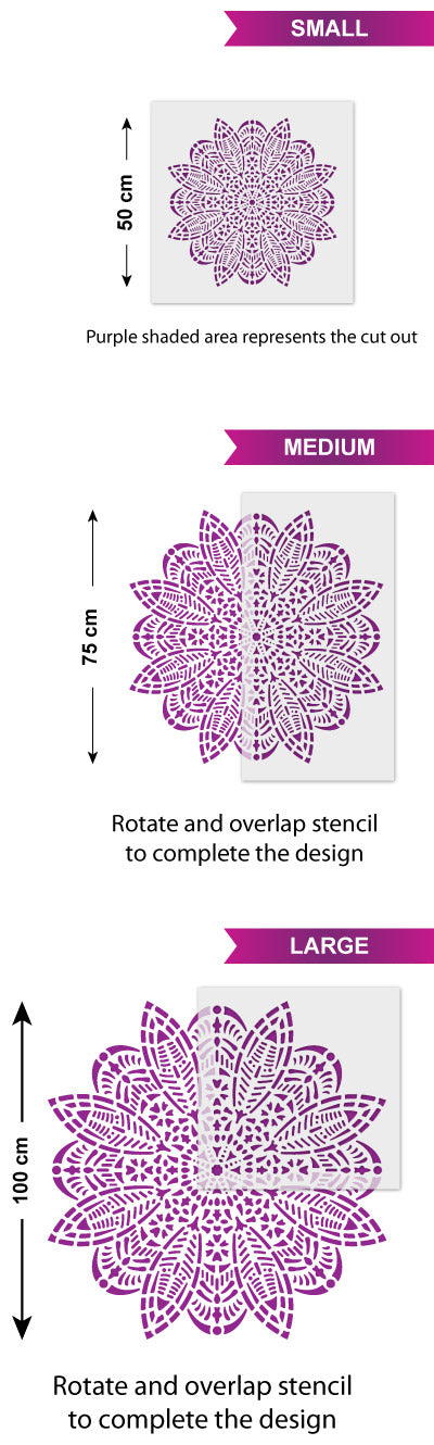 CraftStar Bloom Mandala Wall Stencil Size Guide