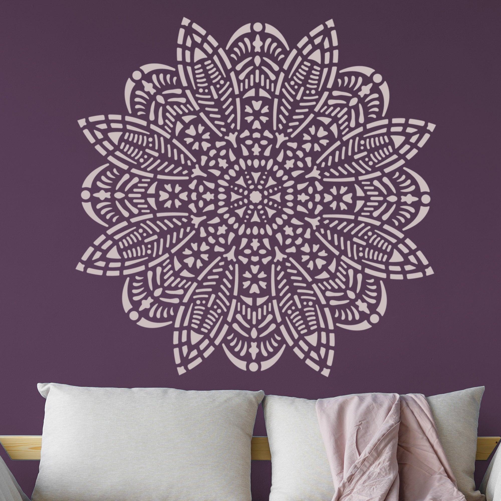 CraftStar Bloom Mandala Wall Stencil Over Sofa