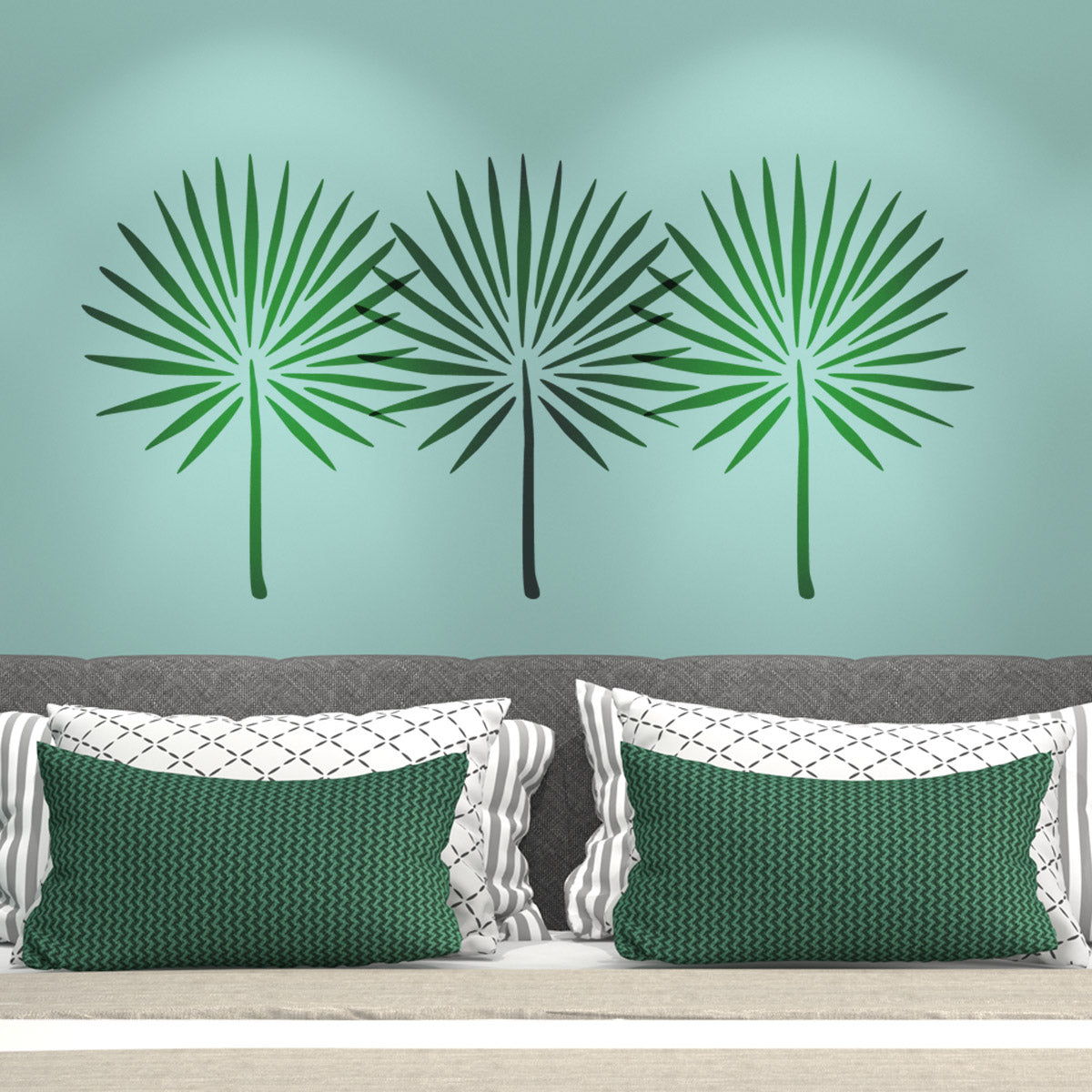 CraftStar Fan Palm Leaf Stencil on bedroom wall