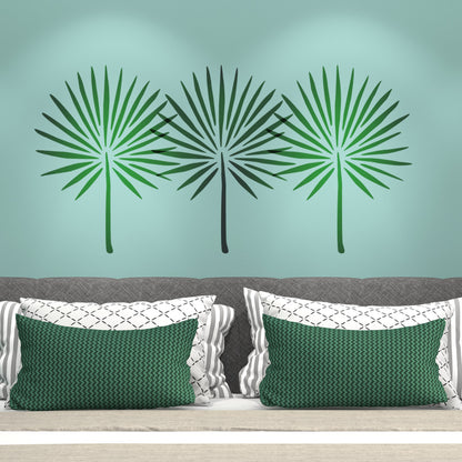 CraftStar Fan Palm Leaf Stencil on bedroom wall