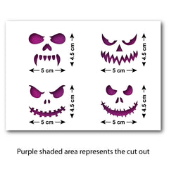 Pumpkin Faces Cookie Stencil Set - Size Guide