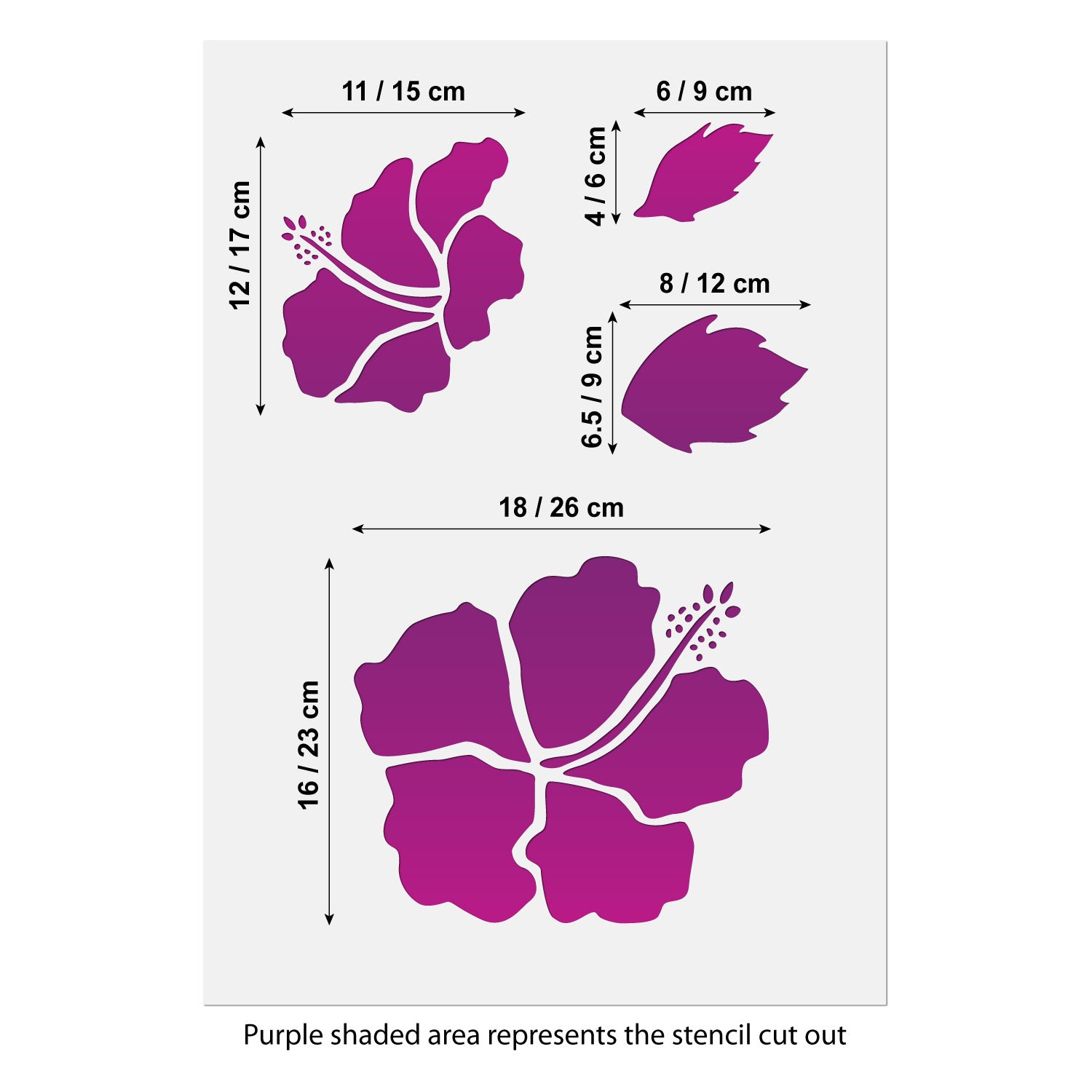CraftStar Hibiscus Flower Stencil Set Size Information