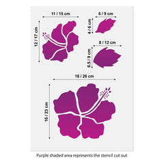 CraftStar Hibiscus Flower Stencil Set Size Information