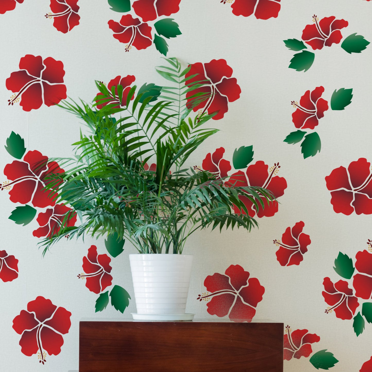 CraftStar Hibiscus Flower Stencil Set on Wall
