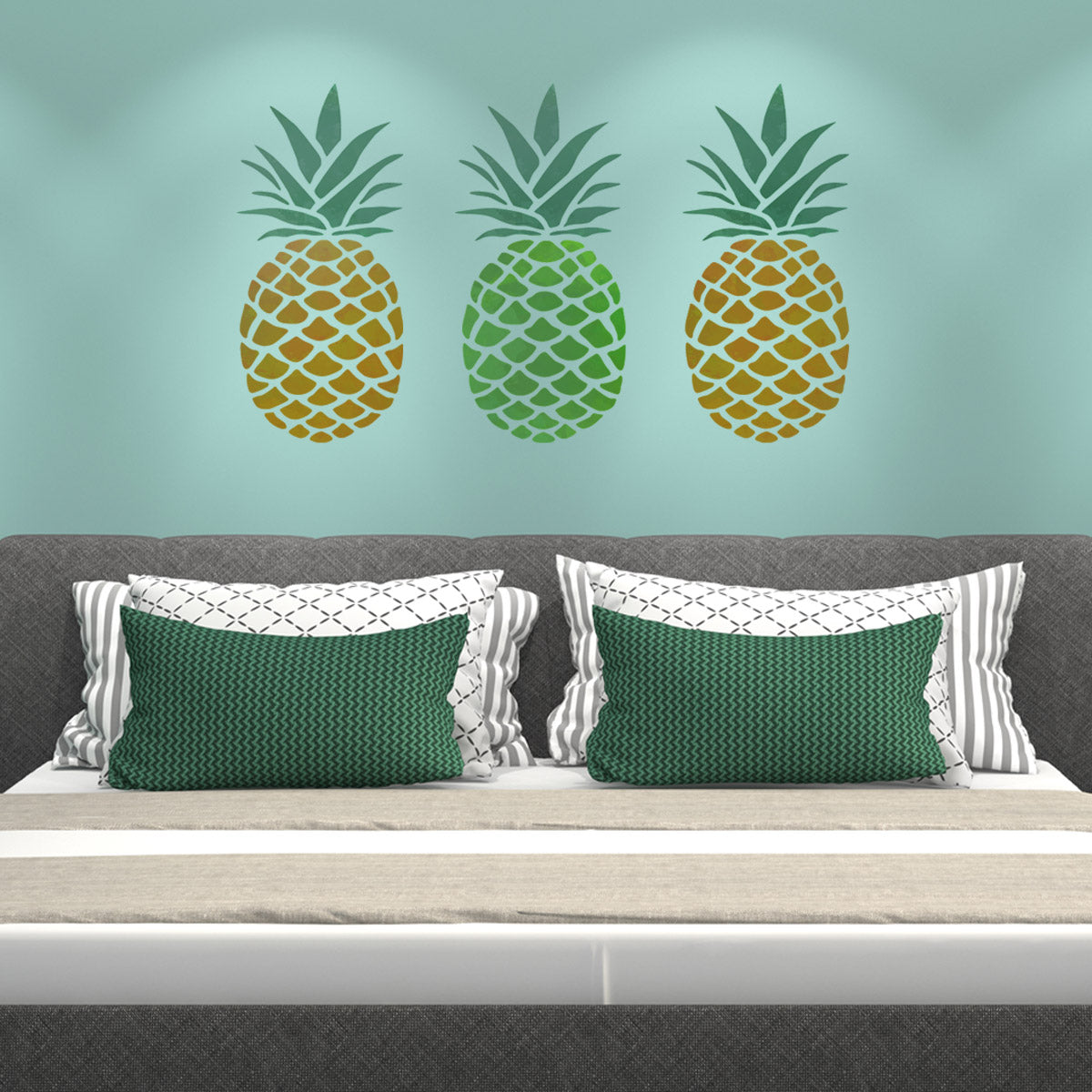 CraftStar Large Pineapple Stencil on bedroom wall