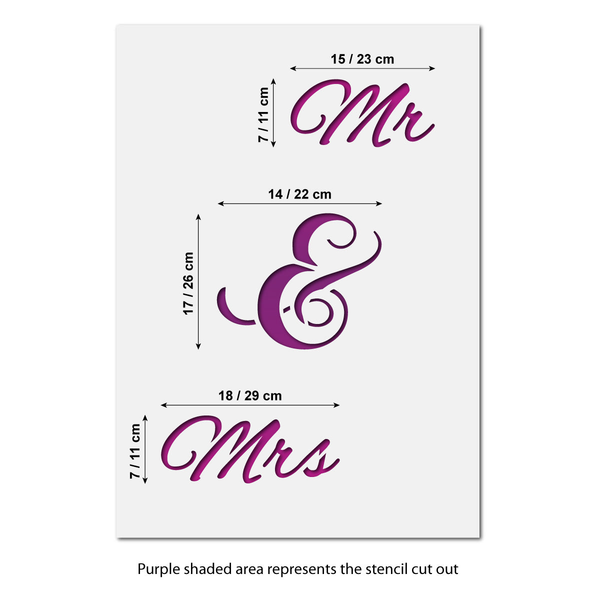 CraftStar Large Mr & Mrs Words Stencil Size Guide