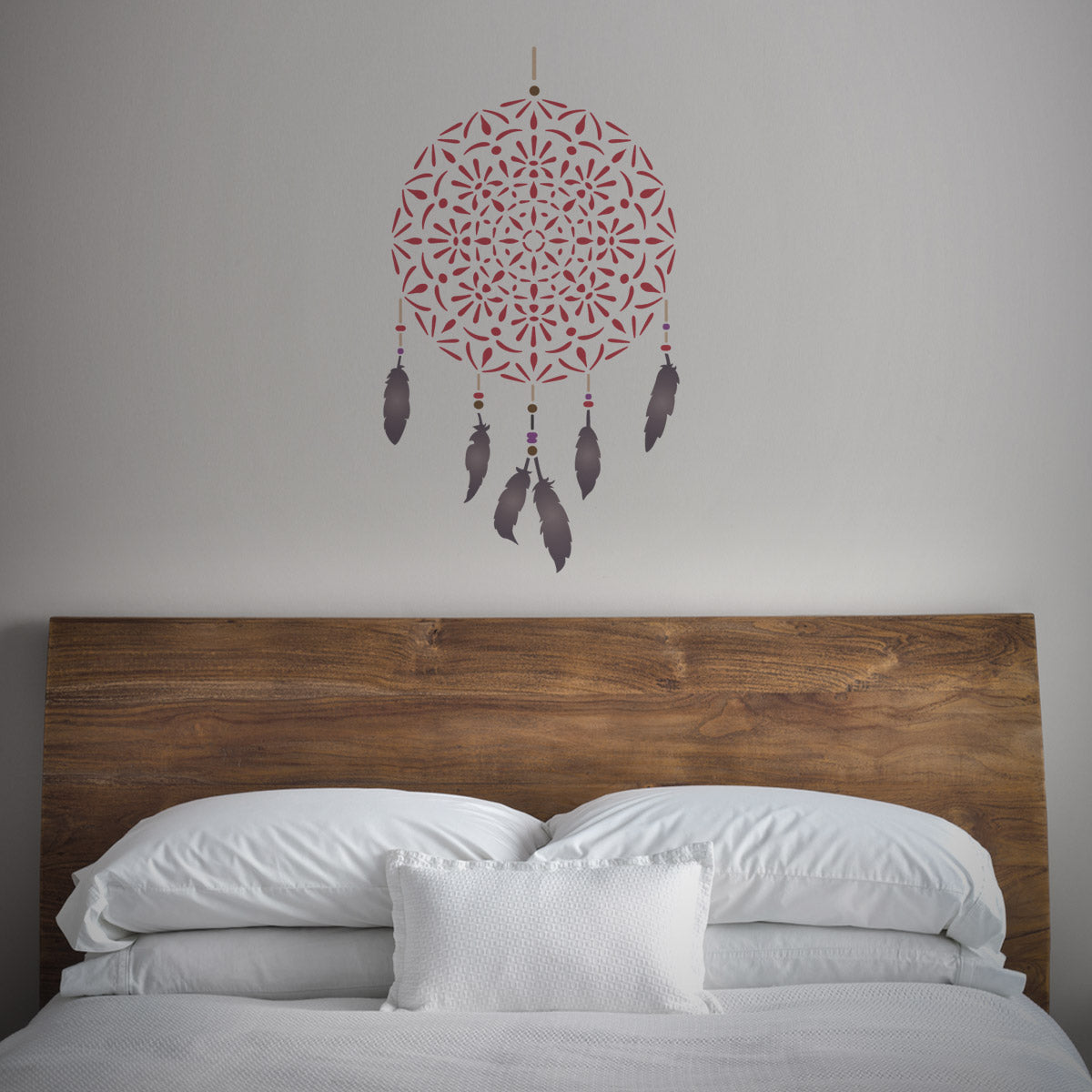CraftStar Mandala Dreamcatcher Wall Stencil over Bed