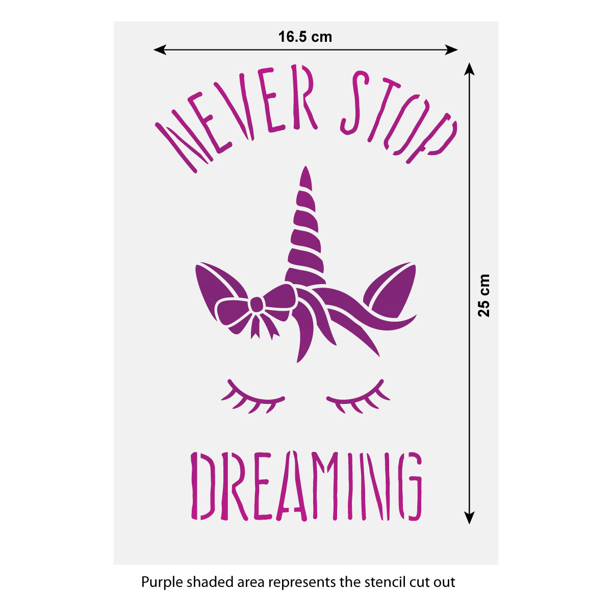 CraftStar Never Stop Dreaming Unicorn Stencil Size Guide