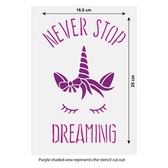 CraftStar Never Stop Dreaming Unicorn Stencil Size Guide